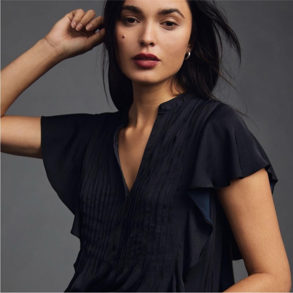 Anthro Black Ruffle Blouse 🖤